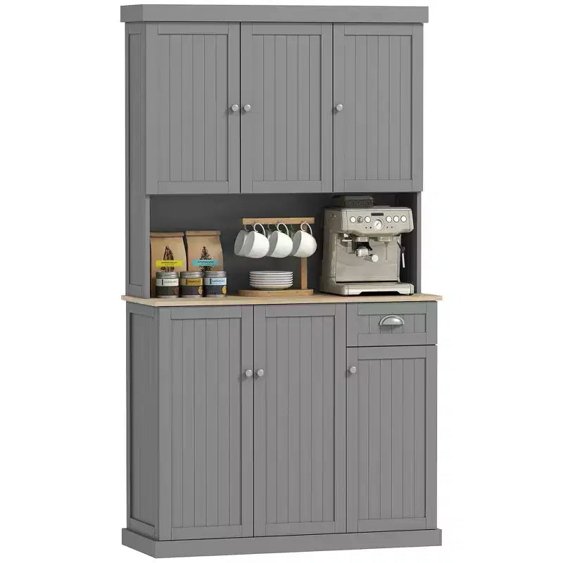 Buffet 71" avec vaisselier, armoire de rangement de cuisine avec comptoir, tiroir et placard