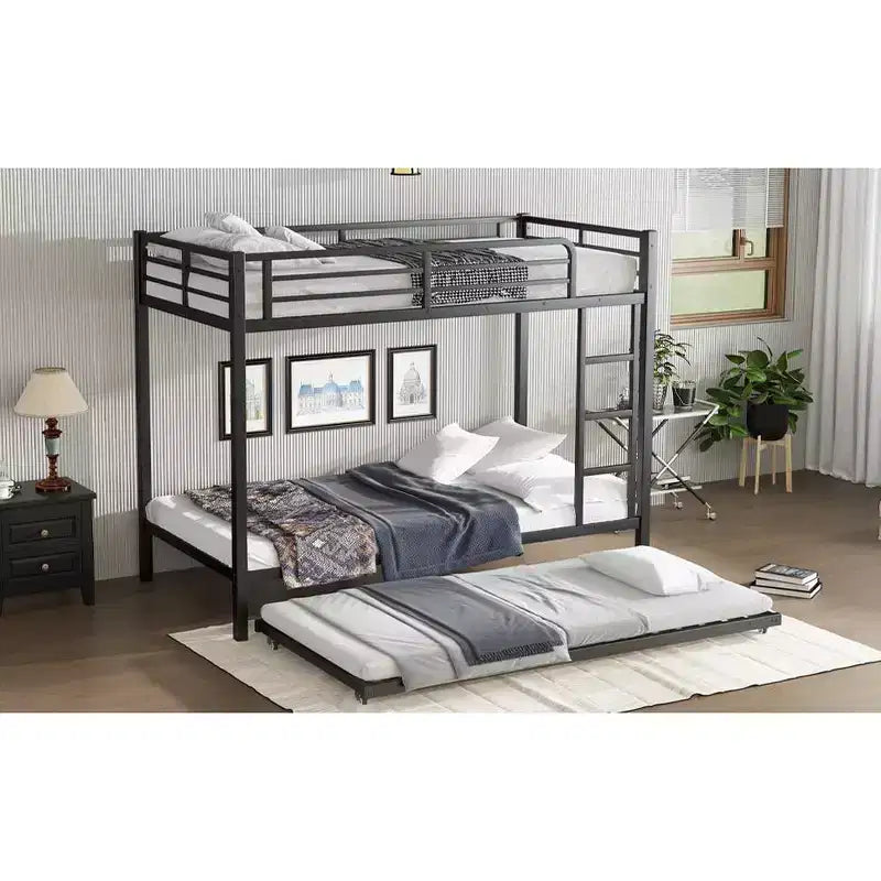Lit superposé Twin XL sur Twin XL avec lit gigogne, cadre en métal robuste, garde-corps, silencieux, noir