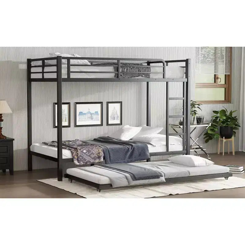 Lit superposé Twin XL sur Twin XL avec lit gigogne, cadre en métal robuste, garde-corps, silencieux, noir