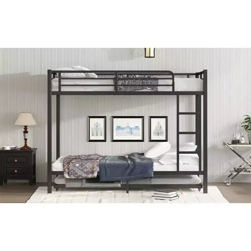 Lit superposé Twin XL sur Twin XL avec lit gigogne, cadre en métal robuste, garde-corps, silencieux, noir