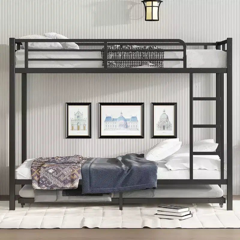 Lit superposé Twin XL sur Twin XL avec lit gigogne, cadre en métal robuste, garde-corps, silencieux, noir