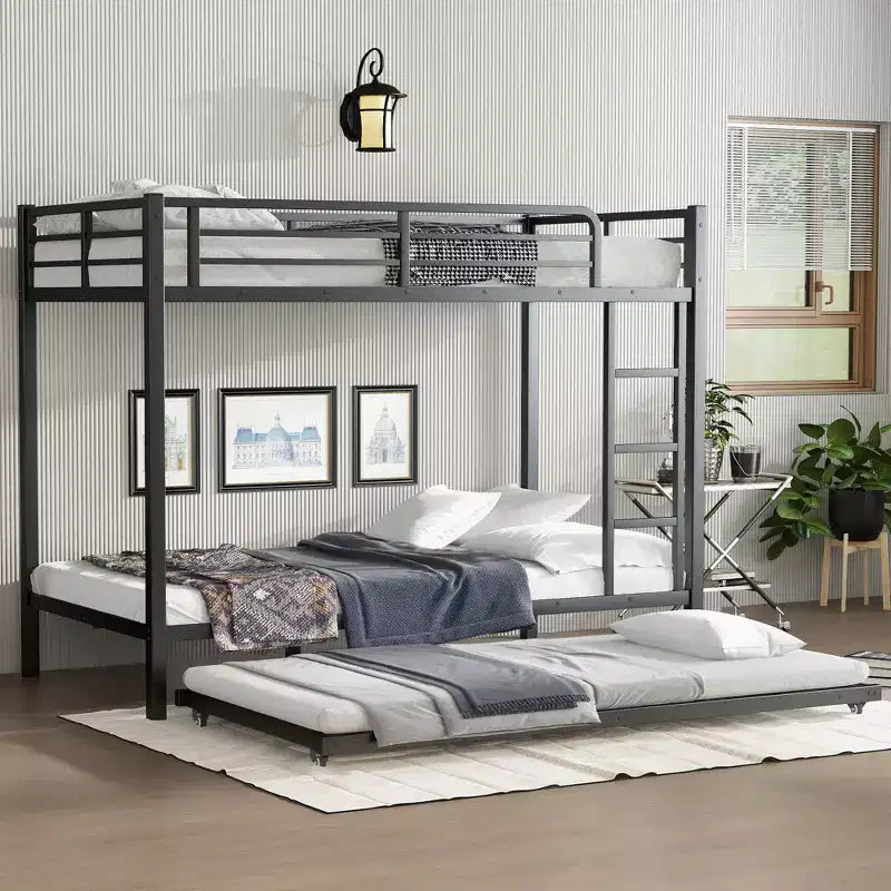 Lit superposé Twin XL sur Twin XL avec lit gigogne, cadre en métal robuste, garde-corps, silencieux, noir