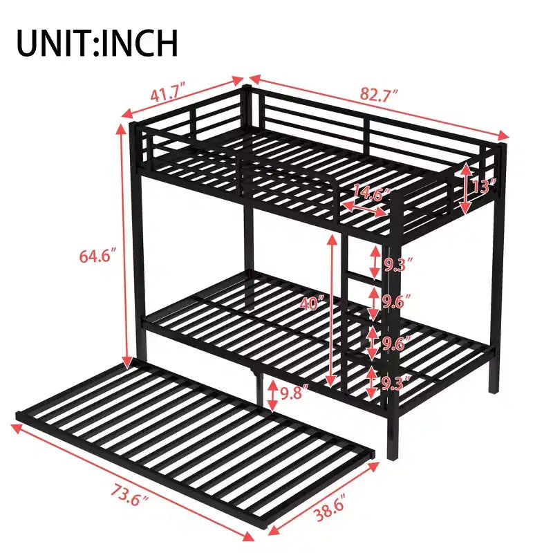 Lit superposé Twin XL sur Twin XL avec lit gigogne, cadre en métal robuste, garde-corps, silencieux, noir
