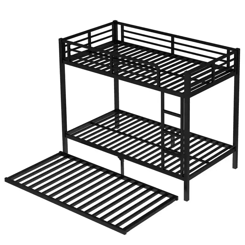 Lit superposé Twin XL sur Twin XL avec lit gigogne, cadre en métal robuste, garde-corps, silencieux, noir