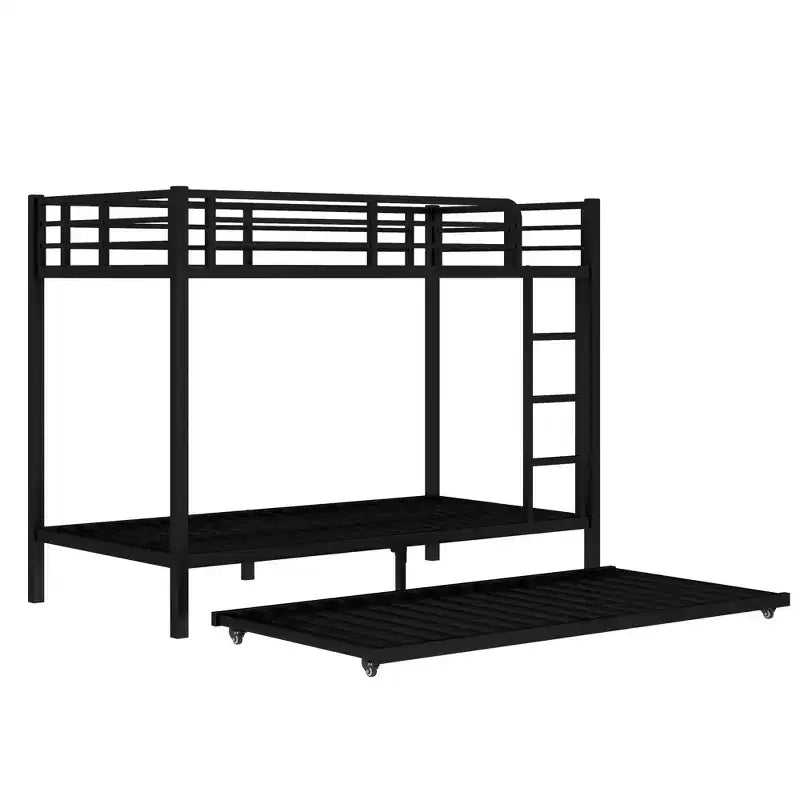 Lit superposé Twin XL sur Twin XL avec lit gigogne, cadre en métal robuste, garde-corps, silencieux, noir