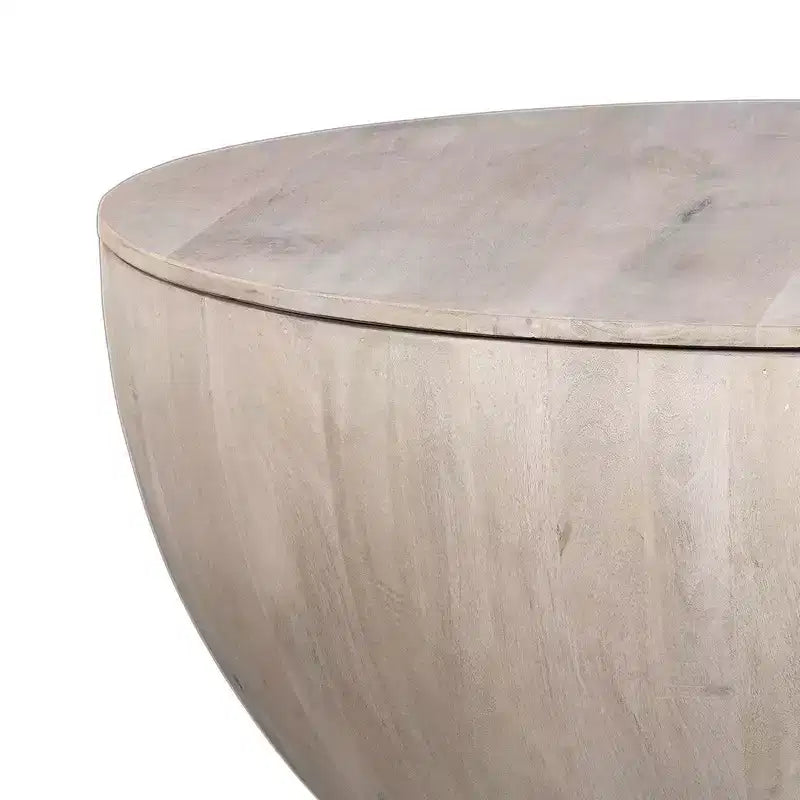 Table basse ronde de 94 cm en bois de manguier avec rangement, blanc