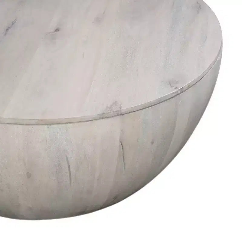 Table basse ronde de 94 cm en bois de manguier avec rangement, blanc
