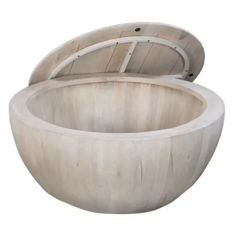 Table basse ronde de 94 cm en bois de manguier avec rangement, blanc