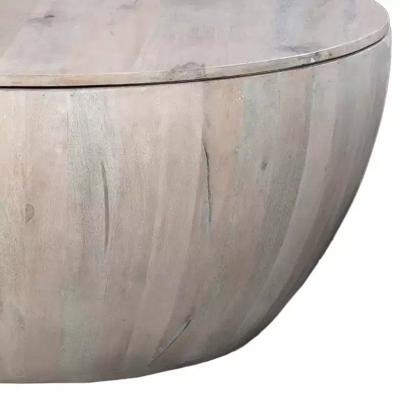 Table basse ronde de 94 cm en bois de manguier avec rangement, blanc