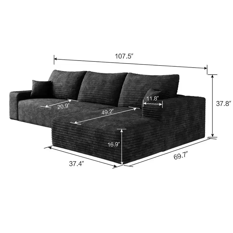 Canapé d'angle en velours côtelé avec assise profonde, aucun assemblage requis