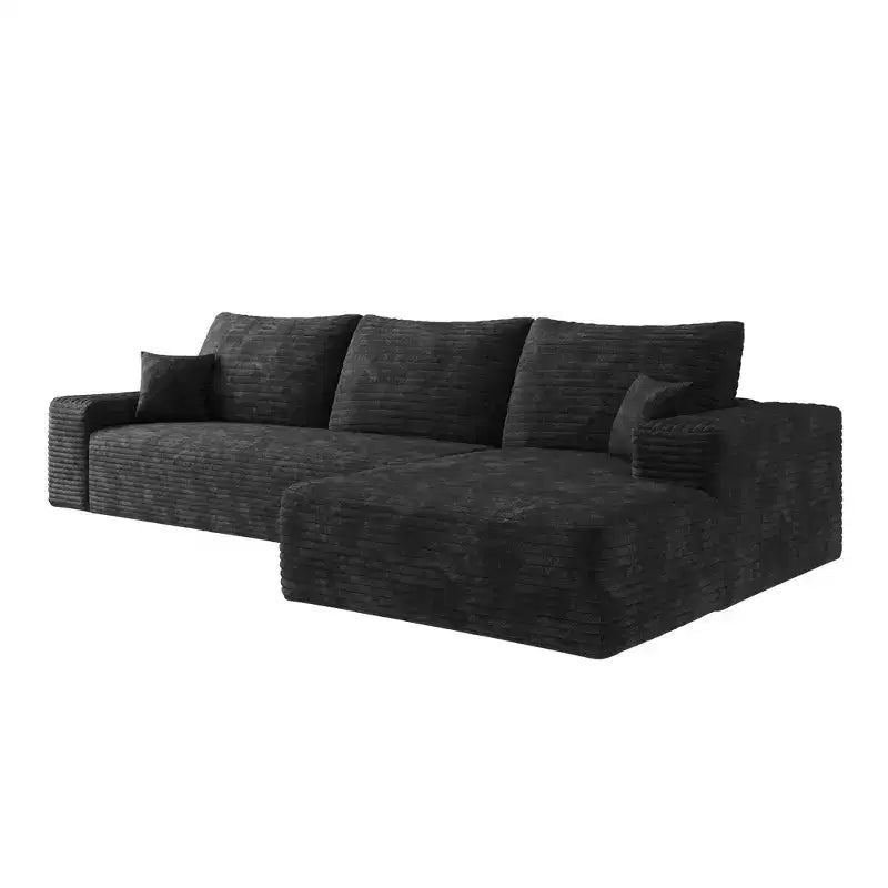 Canapé d'angle en velours côtelé avec assise profonde, aucun assemblage requis