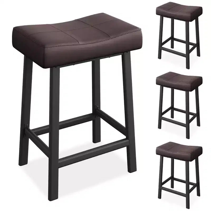 Tabourets de Bar Lot de 4, Tabourets de Bar Rembourrés Hauteur Comptoir 61 cm avec Assise Courbe