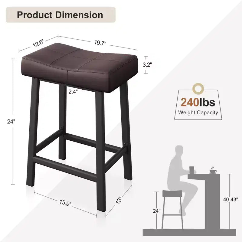 Tabourets de Bar Lot de 4, Tabourets de Bar Rembourrés Hauteur Comptoir 61 cm avec Assise Courbe