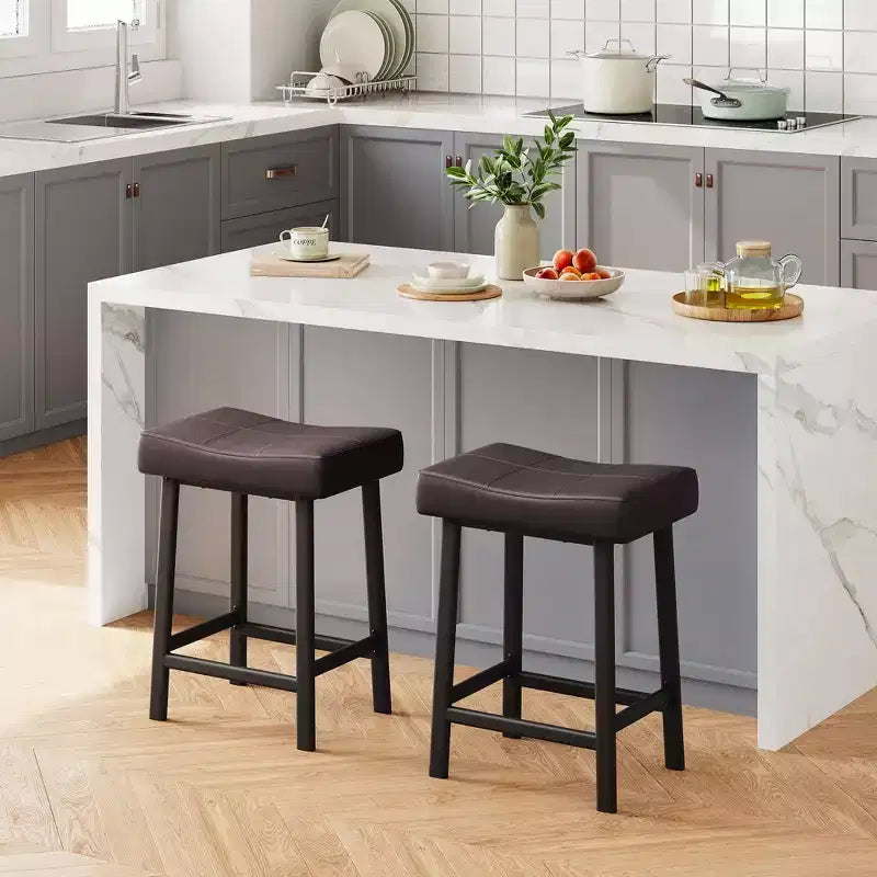 Tabourets de Bar Lot de 4, Tabourets de Bar Rembourrés Hauteur Comptoir 61 cm avec Assise Courbe