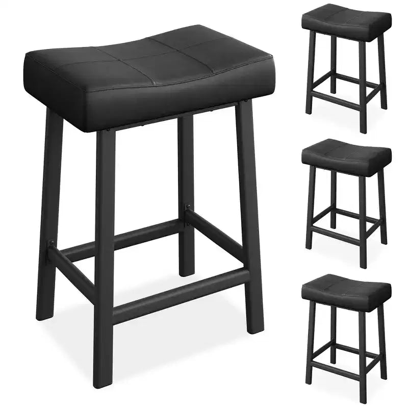 Tabourets de Bar Lot de 4, Tabourets de Bar Rembourrés Hauteur Comptoir 61 cm avec Assise Courbe