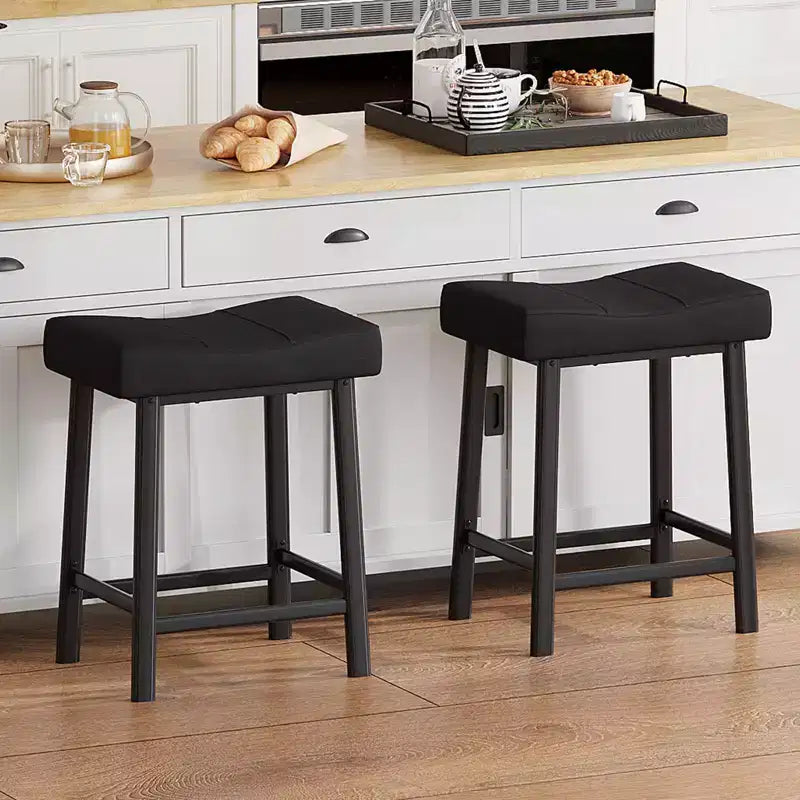 Tabourets de Bar Lot de 4, Tabourets de Bar Rembourrés Hauteur Comptoir 61 cm avec Assise Courbe