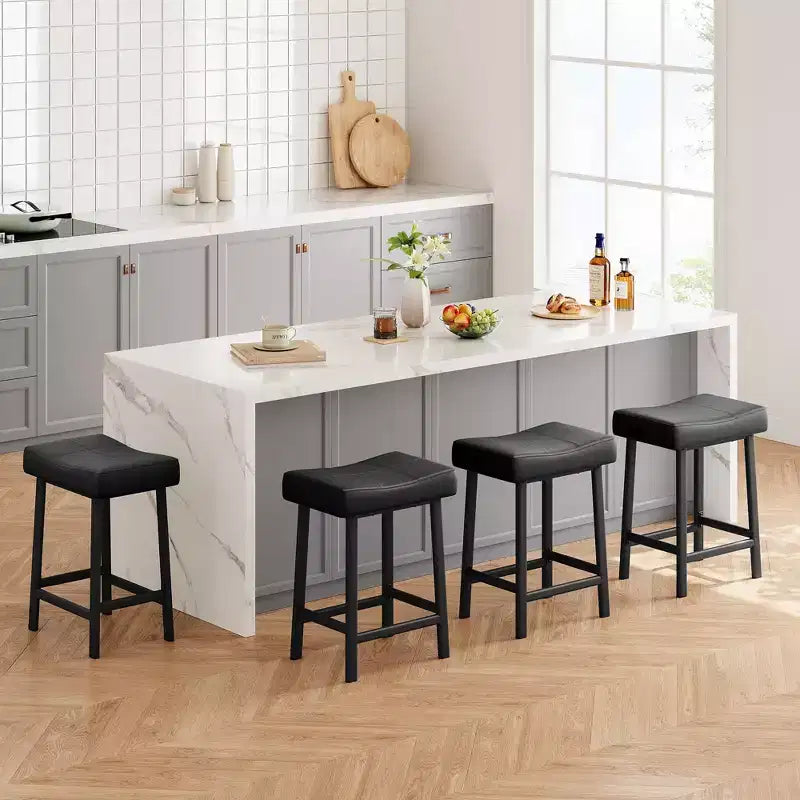 Tabourets de Bar Lot de 4, Tabourets de Bar Rembourrés Hauteur Comptoir 61 cm avec Assise Courbe