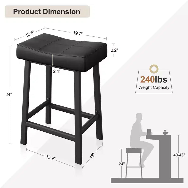 Tabourets de Bar Lot de 4, Tabourets de Bar Rembourrés Hauteur Comptoir 61 cm avec Assise Courbe