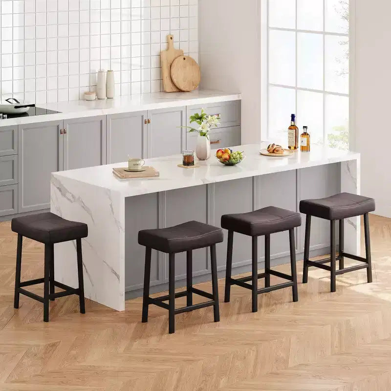 Tabourets de Bar Lot de 4, Tabourets de Bar Rembourrés Hauteur Comptoir 61 cm avec Assise Courbe