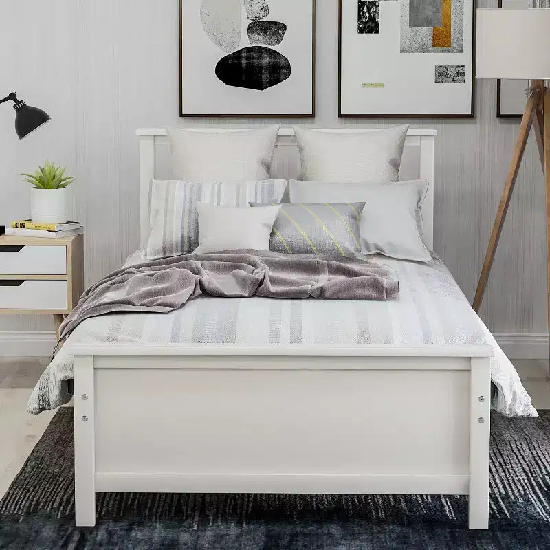 Lit plateforme en bois double avec tête et pied de lit