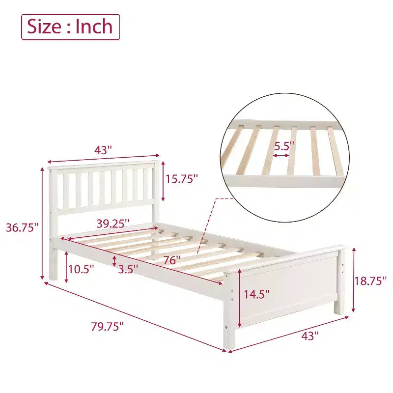 Lit plateforme en bois double avec tête et pied de lit