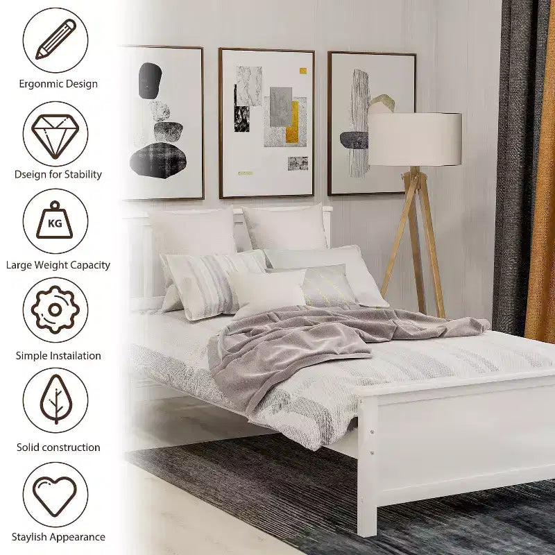 Lit plateforme en bois double avec tête et pied de lit