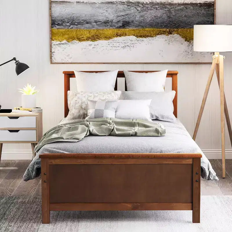 Lit plateforme en bois double avec tête et pied de lit