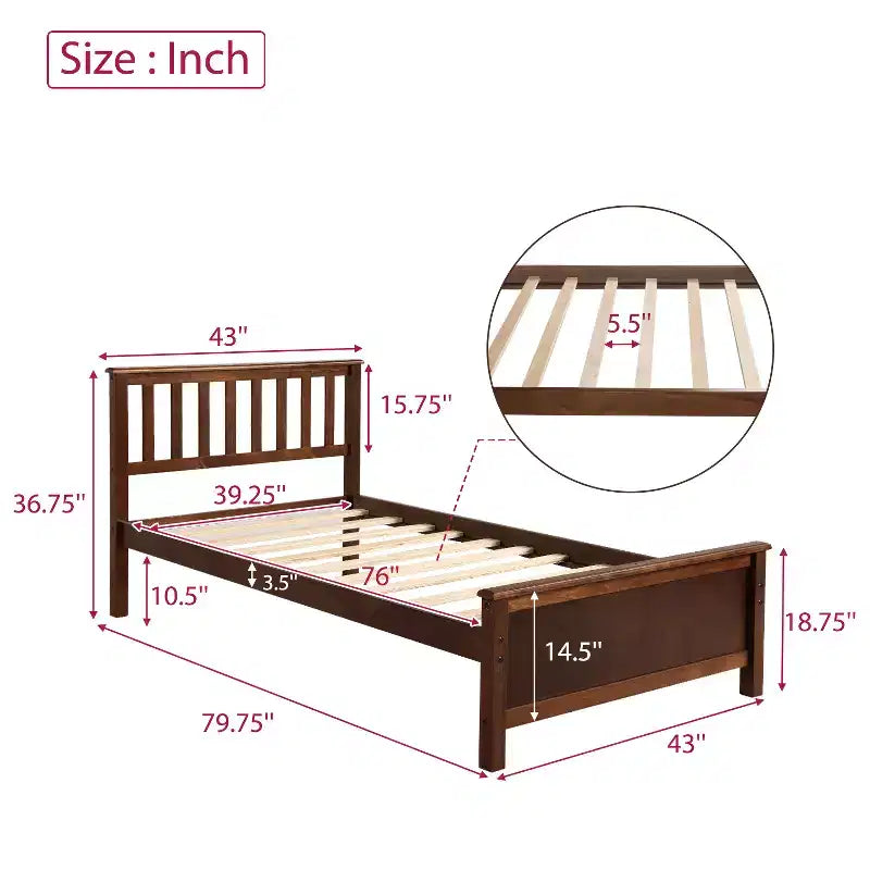 Lit plateforme en bois double avec tête et pied de lit