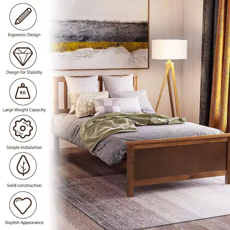 Lit plateforme en bois double avec tête et pied de lit