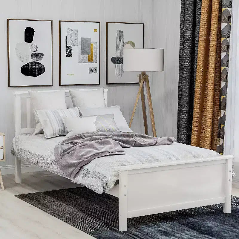 Lit plateforme en bois double avec tête et pied de lit