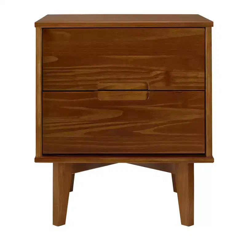 Table de chevet en bois de noyer à 2 tiroirs avec poignées découpées