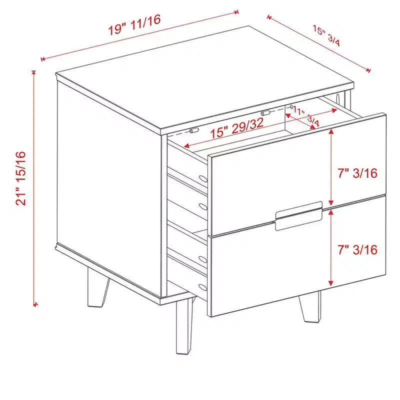 Table de chevet en bois de noyer à 2 tiroirs avec poignées découpées