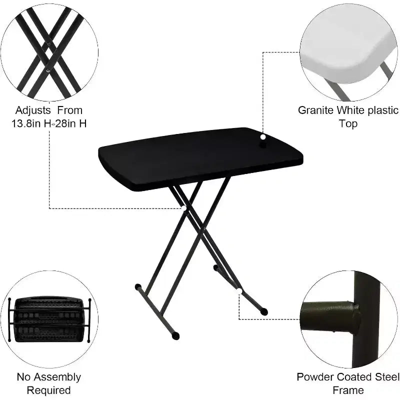 Petite Table Pliante à Hauteur Réglable - Noire
