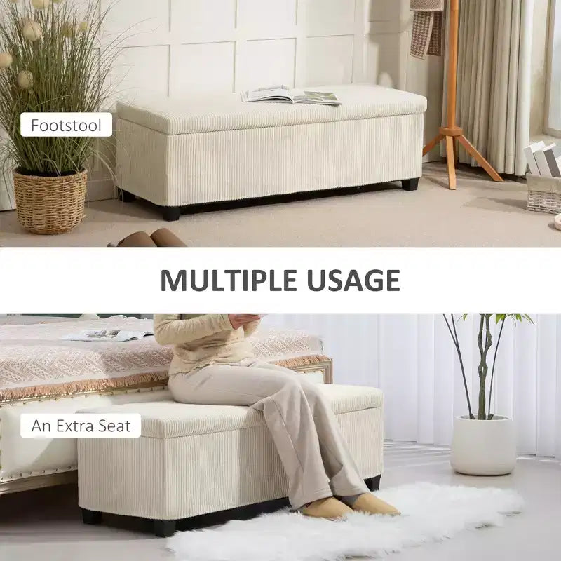 Banc ottoman de rangement de 47 pouces avec revêtement en velours côtelé
