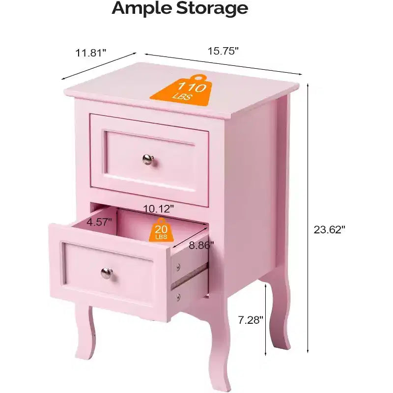 Tables de chevet lot de 2 avec 2 tiroirs - Rose