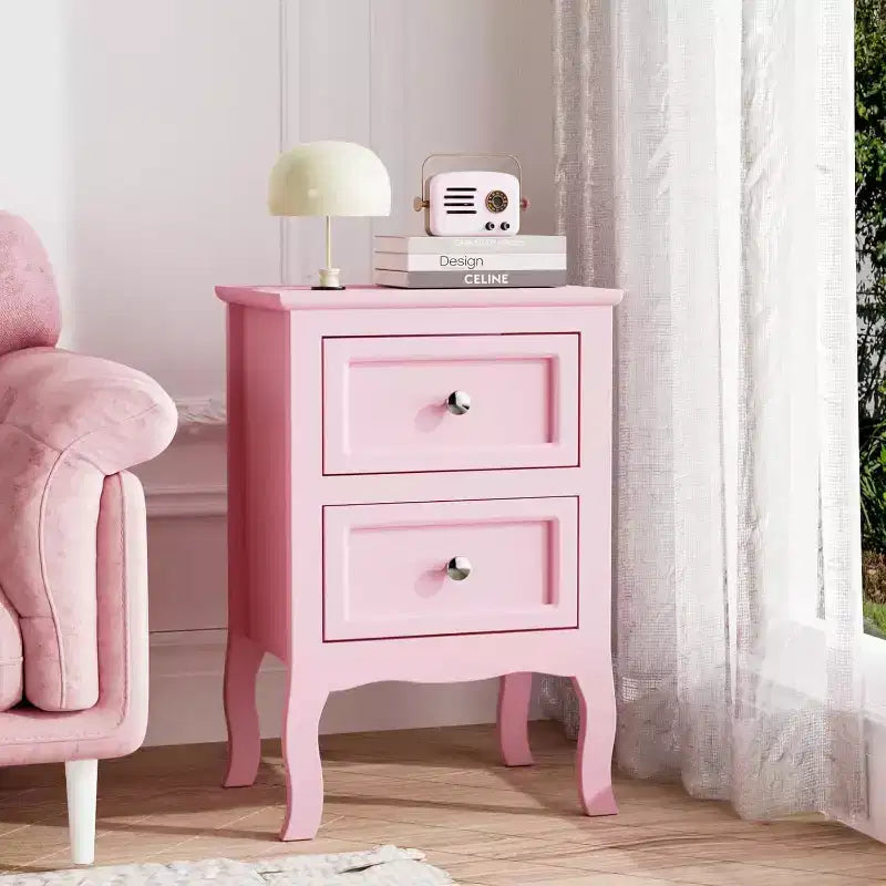 Tables de chevet lot de 2 avec 2 tiroirs - Rose