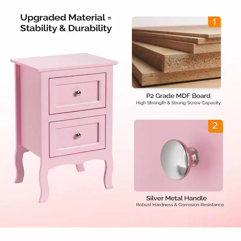 Tables de chevet lot de 2 avec 2 tiroirs - Rose