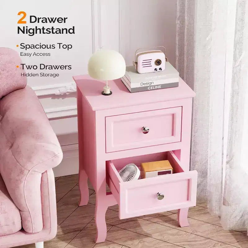 Tables de chevet lot de 2 avec 2 tiroirs - Rose