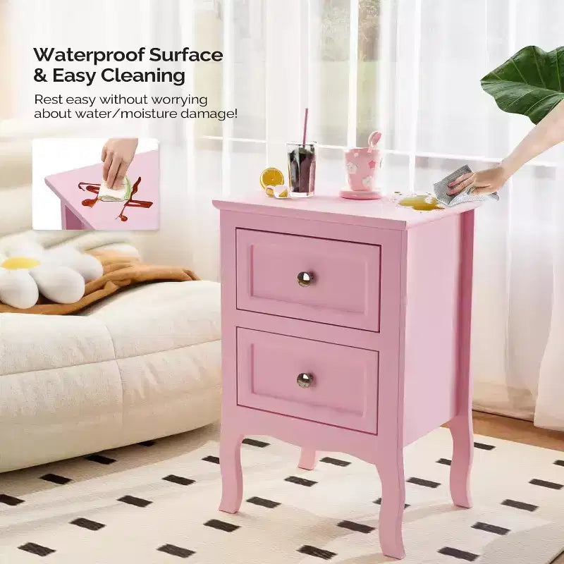 Tables de chevet lot de 2 avec 2 tiroirs - Rose