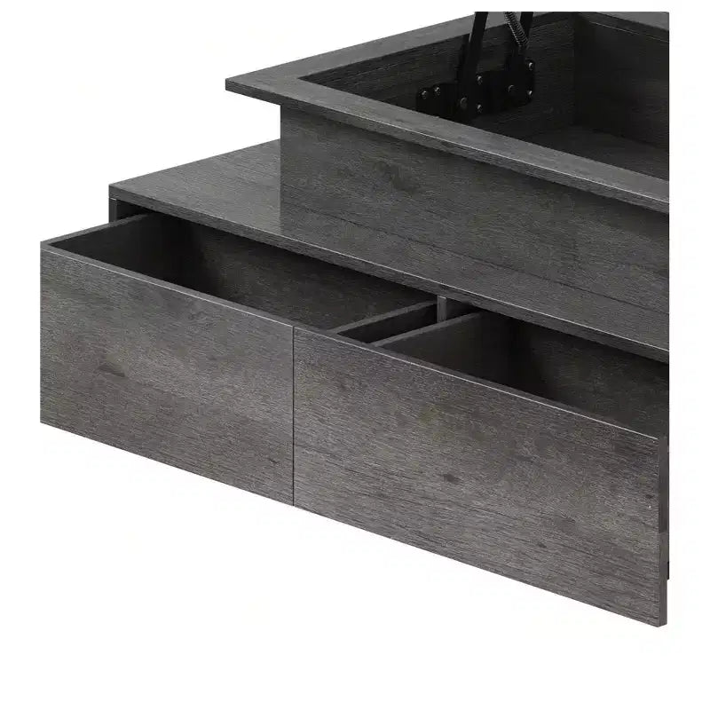 Table basse LED relevable avec 4 tiroirs et étagère de rangement