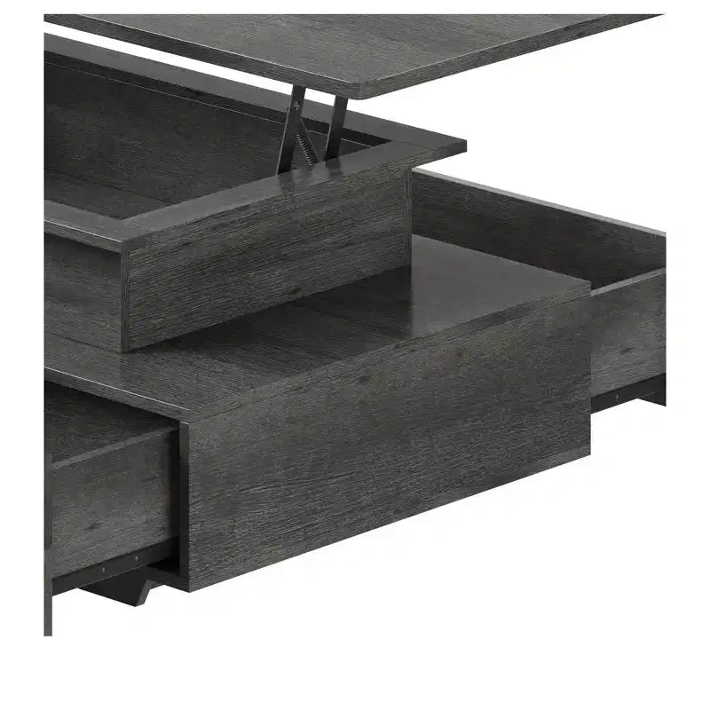 Table basse LED relevable avec 4 tiroirs et étagère de rangement
