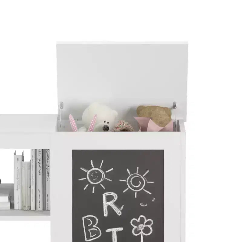 Étagère à Livres et Meuble de Rangement pour Jouets 3-en-1 pour Enfants avec Tableau Noir, Doubles Étagères Ouvertes - Blanc