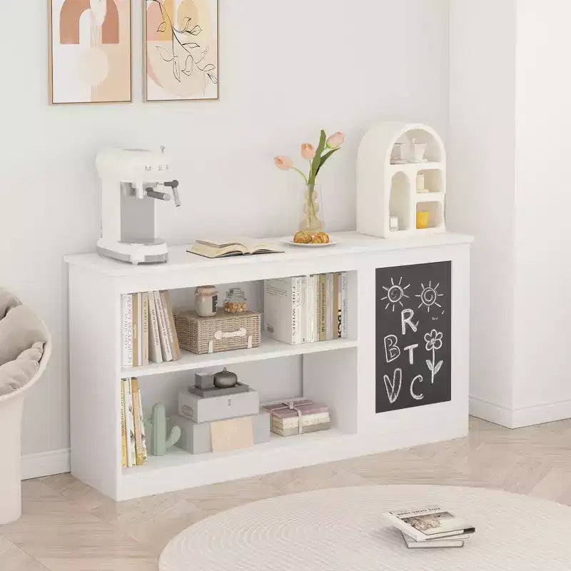 Étagère à Livres et Meuble de Rangement pour Jouets 3-en-1 pour Enfants avec Tableau Noir, Doubles Étagères Ouvertes - Blanc