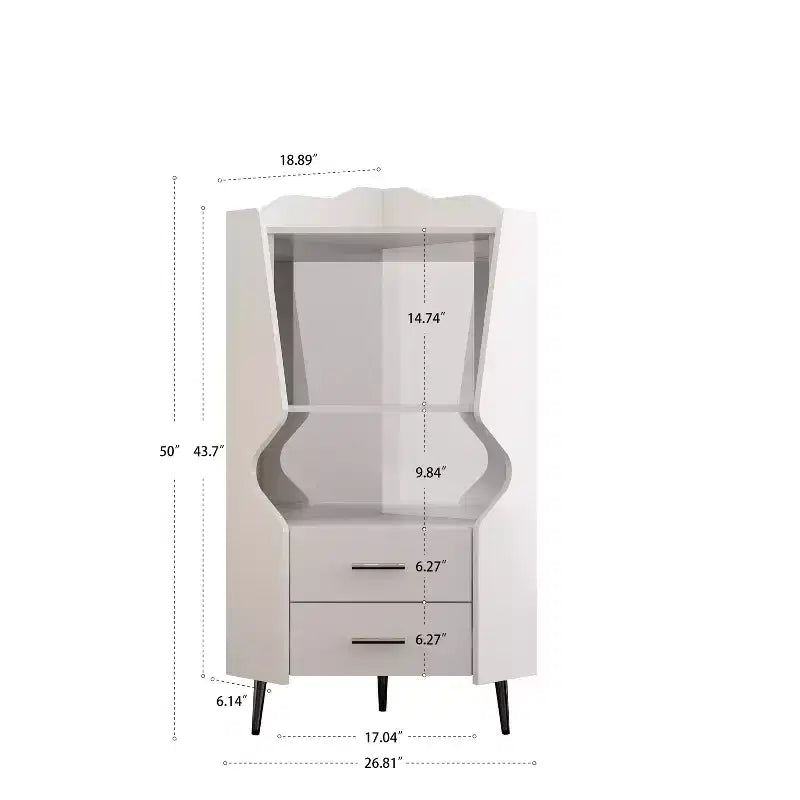 Meuble de bar d'angle moderne avec étagères ouvertes et tiroirs, blanc
