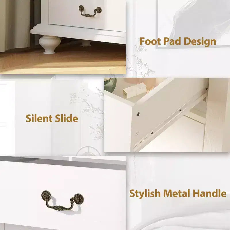 Commode en bois avec poignées et piètement en métal sculpté