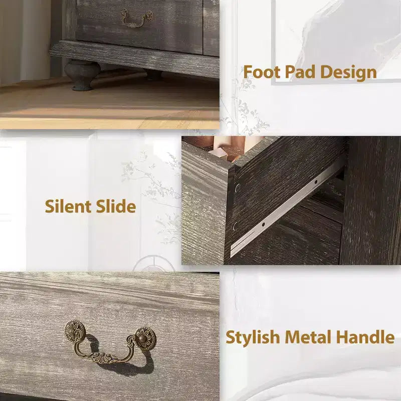 Commode en bois avec poignées et piètement en métal sculpté