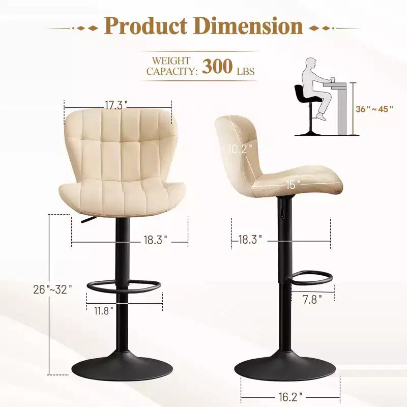 Tabourets de bar pivotants avec dossier, lot de 2, réglables en hauteur, en similicuir, pour îlot de cuisine