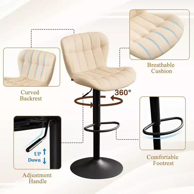 Tabourets de bar pivotants avec dossier, lot de 2, réglables en hauteur, en similicuir, pour îlot de cuisine