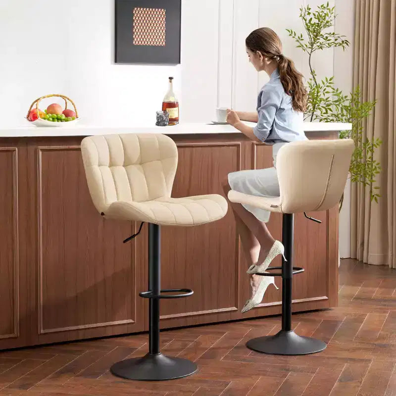 Tabourets de bar pivotants avec dossier, lot de 2, réglables en hauteur, en similicuir, pour îlot de cuisine