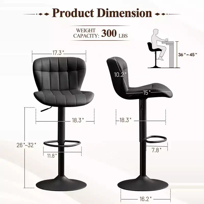 Tabourets de bar pivotants avec dossier, lot de 2, réglables en hauteur, en similicuir, pour îlot de cuisine